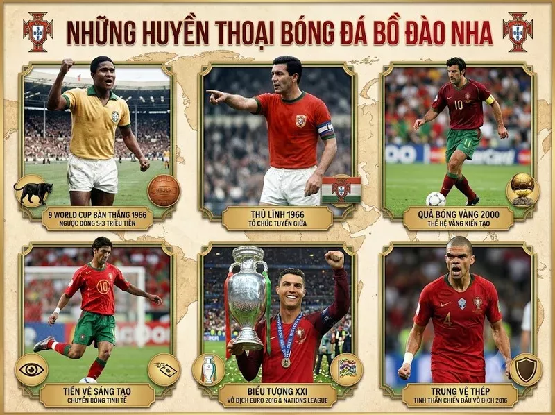 Di sản vĩ đại của bóng đá nước này được bồi đắp qua nhiều thế hệ xuất chúng, từ "Báo đen" Eusébio đến biểu tượng Cristiano Ronaldo.