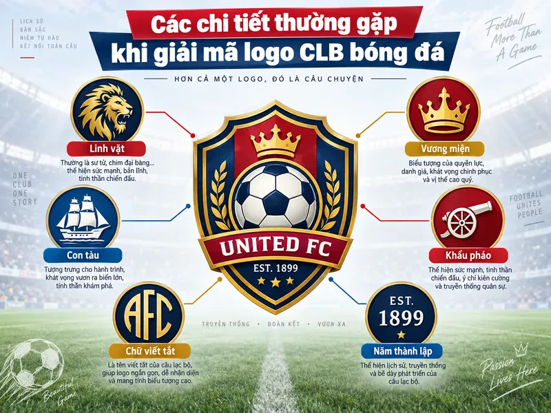 Linh vật, vương miện, con tàu, khẩu pháo, chữ viết tắt và năm thành lập là những chi tiết thường giúp giải mã ý nghĩa của logo các câu lạc bộ bóng đá.